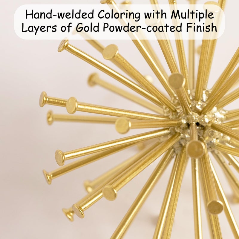 TICKCACY 4.5” Metal Spike Sphere Tabletop Decor, Gold Geometric Decorative Ball, Abstract Sculpture Table Decorations for Home, Art Decor Orb for Living Room Bedroom Office - Image 4
